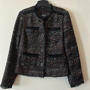 Serrani Italy Tweed Collarless Fringe Hem Blazer Jacket